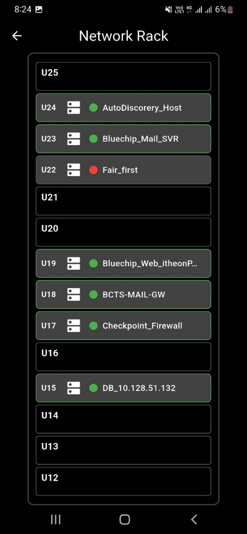 Itheon mobile app network rack view
